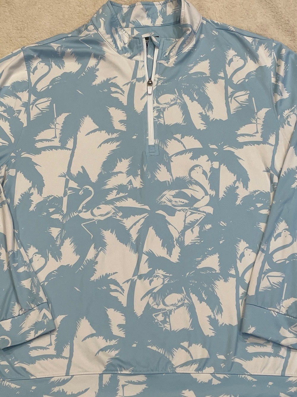 Waggle Golf Flamingrove Quarter Zip Pullover Mens 2XL Blue Flamingo Palm Tree